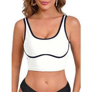 Women's Bikini Tops Push Up Swim Tank Top Full Coverage Bathing Suit Tops White Tankini Swimsuit Top Cropped Swimwear Midkini Bra Only, XS