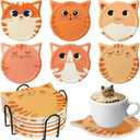 Meanplan Funny Cat Coasters for Drink for Lovers Ceramic Coasters with Cork Bottom and Metal Holder for Bar Office Dining Coffee Table Desk Decor 4.25 Inch(Pute Cat Style,6 Pcs)