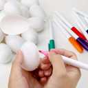 SBOQIXFM 24 Pcs DIY Easter Eggs Craft Kit with 4 Paint Pens, White Plastic Hanging Easter Eggs with Rope for Easter Decoration, Party Favors, DIY Crafts