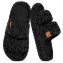 EverFoams Womens Fuzzy Open-toe Slippers Soft Comfy Memory Foam Indoor House Shoes Matt Black,7-8 US