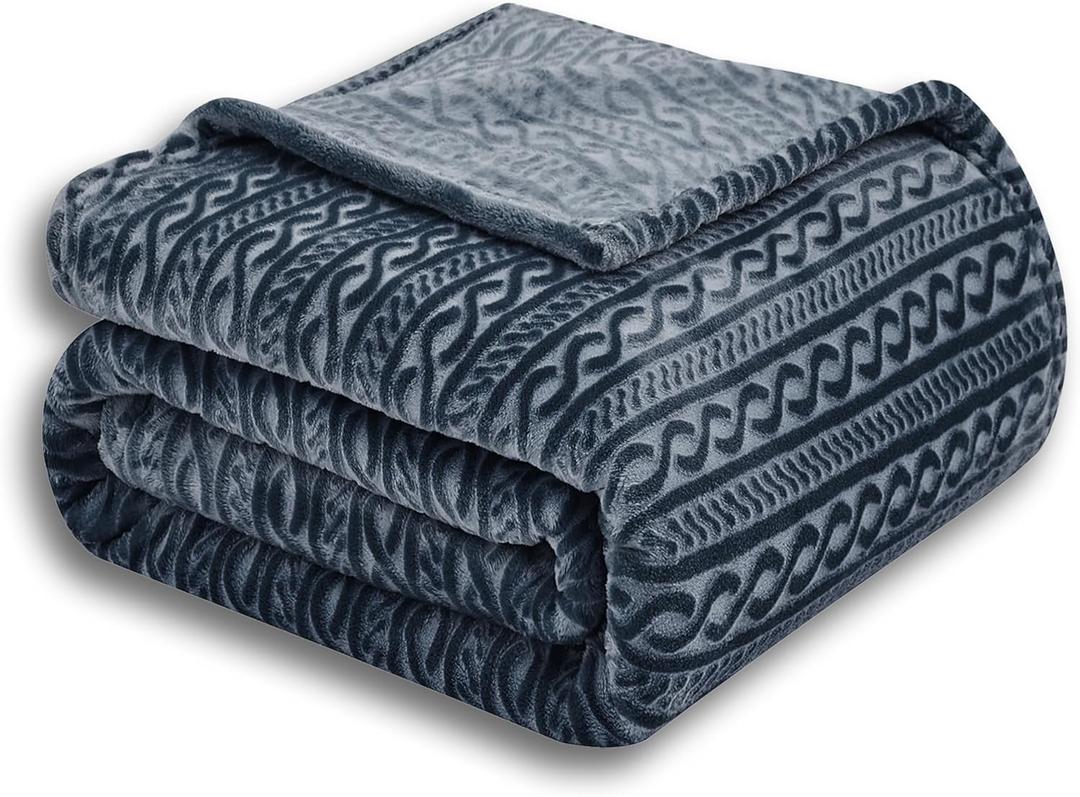 Soft Cozy Fleece Twin Blanket, 60x80 Inches, Fuzzy Plush Flannel Lightweight Blanket with 3D Jacquard Decorative Design for Couch, Bed, Sofa, Camping, and Travel, Dark Grey Chain