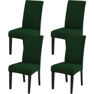 JQinHome Chair Covers for Dining Chairs, High Stretch Removable Washable Chair Protector Cover Set of 4, Chair Slipcovers for Dining Room, Kitchen,Home Party,Wedding Ceremony(Hunter Green, 4PC)