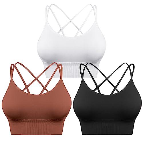 Sykooria Sports Bras for Women Criss Cross Workout Crop Tops 3 Pack Cami Bra with Support M