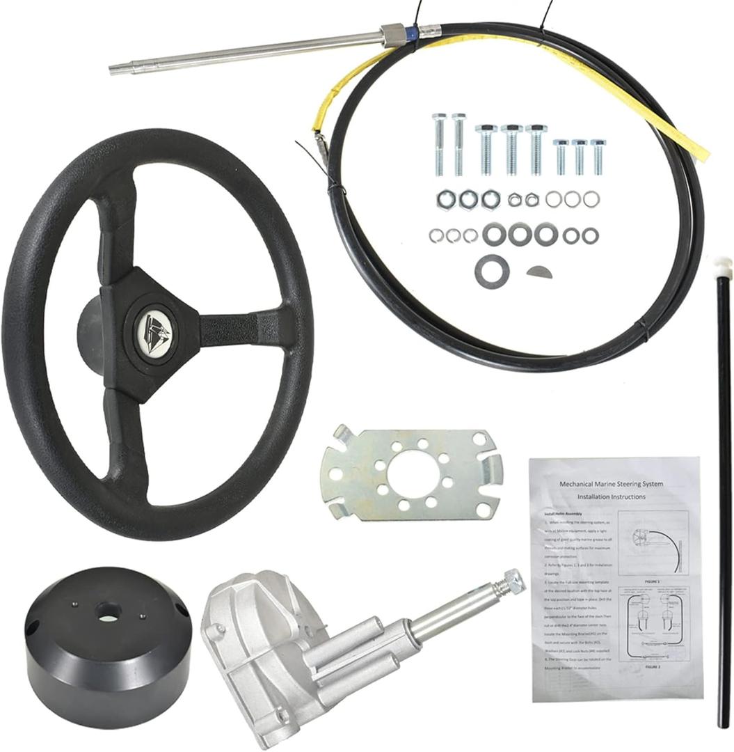WFLNHB 10FT Boat Rotary Steering System Outboard Kit SS13710 Marine with Wheel