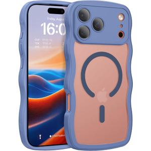 BENTOBEN Magnetic for iPhone 17 Pro Max Case, Cute Wavy [Full Camera Protection][Compatible with MagSafe] Matte Anti-Slip Bumper Women Men Boys Protective Cover for 17 ProMax 6.9", Blue