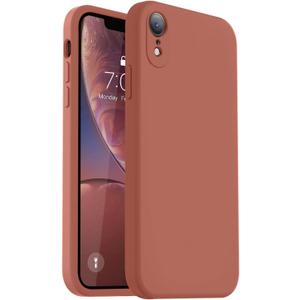 Vooii Compatible with iPhone XR Case, Upgraded Liquid Silicone with [Flat Edges] [Camera Protection] [Soft Anti-Scratch Microfiber Lining] Phone Case for iPhone 10 XR 6.1 inch - Caramel