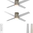 warmiplanet Flush Mount Ceiling Fans with Lights and Remote Control, 52-Inch, Brushed Nickel, 4-Blades, 2 Pack