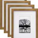Egofine 8x10 Picture Frames 4 Pack, for Pictures 4x6 or 5x7 with Mat Made of Solid Wood Covered by Plexiglass for Table Top Display and Wall Mounting Photo Frames, Light Brown