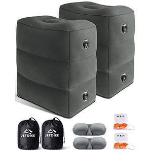 JefDiee Inflatable Foot Rest Pillow, Kids Airplane Bed, Adjustable 3 Layers Height Leg Rest Pillow, Airplane Travel Essentials Great for Airplane, Office, Home, Trains, Cars
