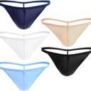 Men Cotton Underwear Stretchy T Back G-String Thongs (Pack of 5, Assorted)