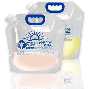 WaterStorageCube Premium Collapsible Water Container Bag, BPA Free Food Grade Clear Plastic Storage Jug for Camping Hiking Backpack Emergency, No-Leak Freezable Foldable Water Bottle 1.3/2.6 Gallon, 3 Pack