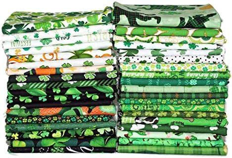 Quarters - St. Patrick's Day Saint Paddy's Day Shamrocks Clover Gold Green Luck of The Irish Assorted Quality Quilters Cotton Assorted Fat Quarter Bundle 16 Pack