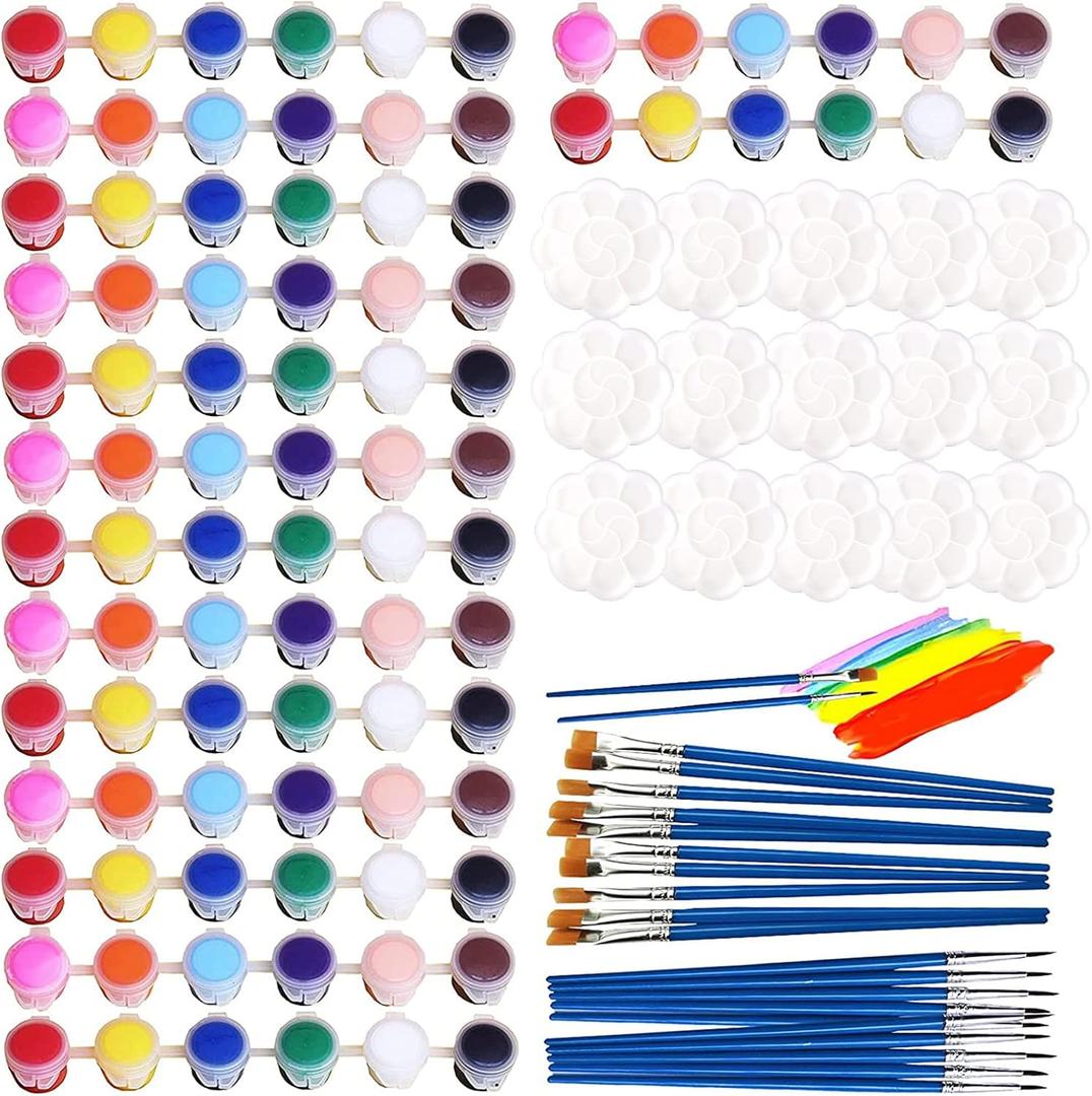 Aulufft 180 Pcs Mini Acrylic Paint Set,15 Pack Acrylic Paint Strips with 30 pcs Paint Brushes and 15 pcs Palettes,12 Colors Kids Paint Set Container Strips Storage for Painting Artistic Crafts