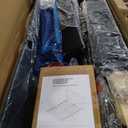 Feonase Queen Size Bed Frame with Charging Station, Linen Upholstered Platform Bed Frame with Wingback Storage Headboard, Solid Wood Slats Support, No Box Spring Needed, Noise Free, Black