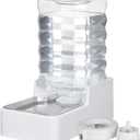 Dog Cat Water Dispenser: 8L White Upgraded Gravity Feeder with Stainless Steel Bowl - BPA-Free Large Capacity for Medium/Large Pets - Indoor & Outdoor Use