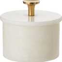 Queenza Salt Cellar with Lid & Brass Knob - 3 Inch White Makrana Marble Salt Bowl, Salt Dish for Kitchen and Dining - Multipurpose Small Box with Lid