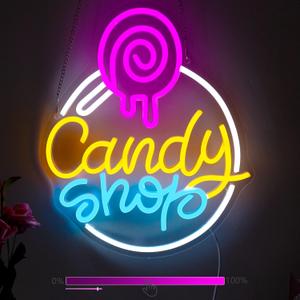 Candy Shop Neon Sign, Neon Signs for Wall Decor, Neon Dimmable LED Signs Lollipop Store Decorations, Neon Dessert Business Light Up Signs Candy Party Decorations, Neon Halloween Birthday Gift