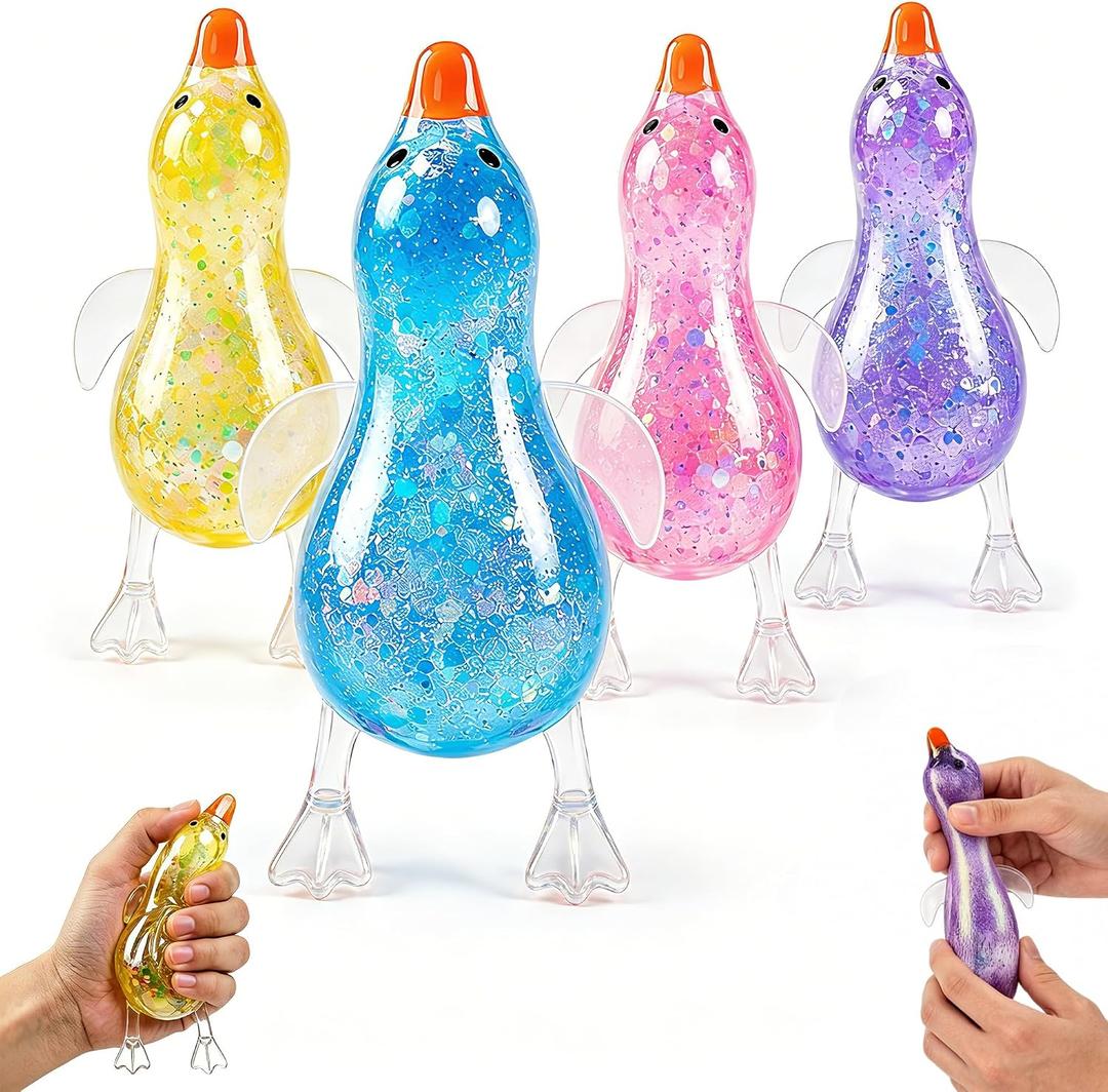 4PCS Mixed Color Glitter Duck Squishy Toys,Squishy Ducks Toys Stress Relief,Glitter Cute Ducks Squishy,Soft Duck Stress Relief Slow Rise Relaxing Sensory Fidget Toy for Adult Use in Offices and Homes