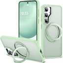 for Samsung Galaxy S24 FE Case with 360 Rotatable Magnetic Ring Stand Compatible with Mag-Safe Military Protection Shockproof Matte Translucent Phone Cases for S24 FE,Green