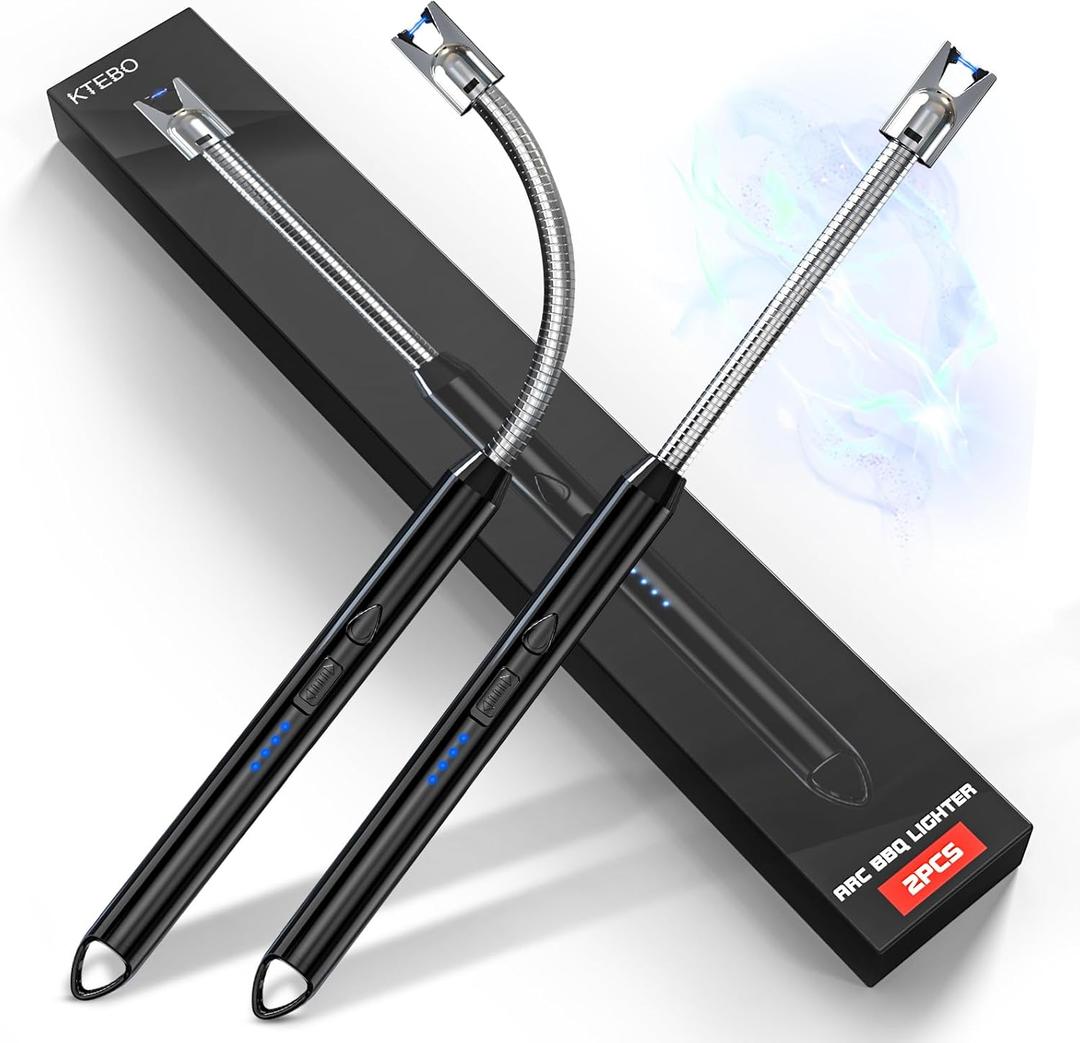 2 Pack Plasma Arc Electric Lighters Rechargeable - USB Long Reach for Scented Candles, BBQ Grill &Camping - Windproof Design Lighters - Stocking Stuffers (Black)