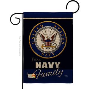 Navy Proudly Family Burlap Garden Flag - Armed Forces USN Seabee United State American Military Veteran Retire Official - House Decoration Banner Small Yard Gift Double-Sided Made in USA 13 X 18.5