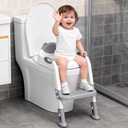 Potty Training Seat SKYROKU Potty Training Toilet with Step Stool Ladder, for Kids Boys Girls Toddlers - Comfortable Safe Potty Seat with Anti-Slip Pads Ladder 8838, Grey