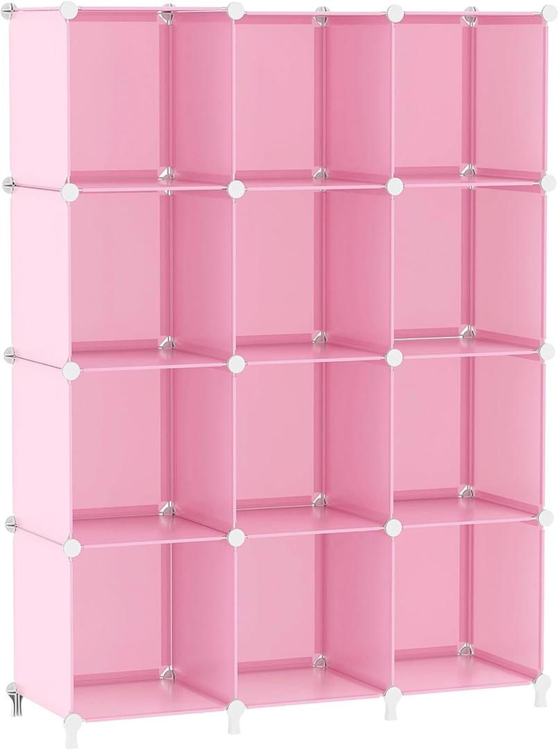AWTATOS Cube Storage Organizer Protable Closet Organizers and Storage for Kids DIY Stackable 12 Cube Storage Shelves Clothes Organizer for Bedroom, Home, Pink
