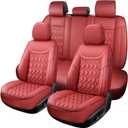 Car Seat Covers Full Set, Faux Leather Seat Covers for Cars, Car Seat Protector Waterproof, Non-Slip,Bright and Shiny seat Covers Make Your Vehicle Look, 5Seaters,Wine-Red