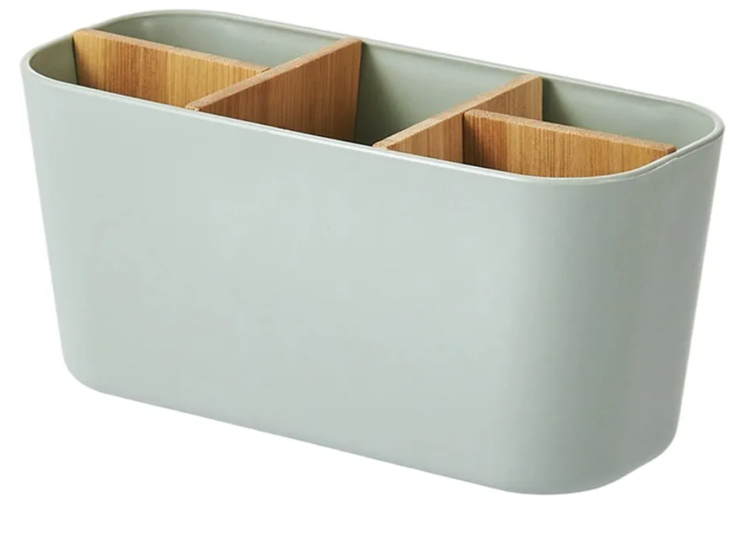 Bamboo Toothbrush Holder, 5 Compartments Tooth Brush Holder, Removable Toothbrush Stand, Bathroom Organiser for Home Green