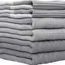 6 x Premium Kitchen Towels (20x 28, 6 Pack) | Large Cotton Dish Towels | Flat & Terry Highly Absorbent Kitchen Linen Set with Hanging Loop | Gray
