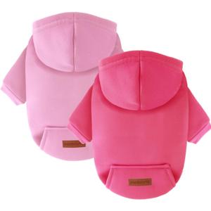 2 Pack Dog Hoodie Warm Hood Dog Sweater Cold Weather Small Dogs Sweatshirt Comfort Pet Clothes for Small Medium Dogs with Pockets Cats Chihuahua Clothes for Male Female Girl Boy Sporty Daily Wear (XXS (Back: 7.8",Chest: 11.8"), Rose+Pink)