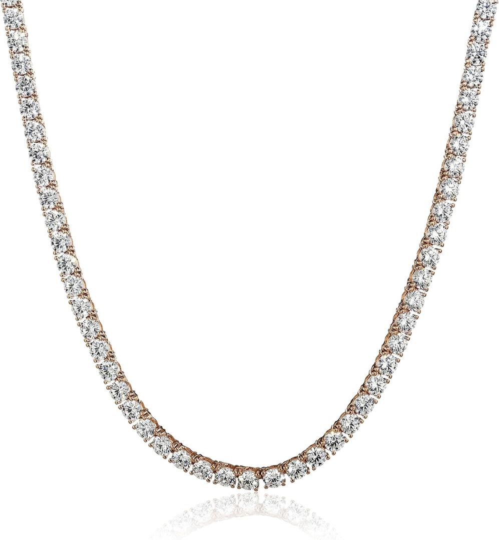 Amazon Essentials Platinum Plated Sterling Silver Tennis Necklace set with Round Cut Infinite Elements Cubic Zirconia (4 mm, Rose Gold)
