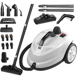 Steam Cleaner, Powerful Heavy Duty Canister Steamer with 34 Accessories, Steam Mop with 16.4 Ft Extra-Long Power Cord for Home Floor Cleaning, Grout, Upholstery, Car Detailing, White