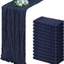 12 Pack Navy Blue Cheesecloth Table Runner 17x108 Inch Semi Sheer Boho Gauze Cheese Cloth Fabric Table Runners, for Wedding Party Baby Shower Birthday Home Decor Garden Farmhouse