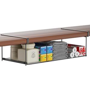 Foldable Metal Under Cabinet Organizer,Multi-Functional Hanging Storage Rack for Aluminum Foil,Plastic Wrap,Kitchen Wipes,Space-Saving,Tool-Free Install,Rust-Resistant,Ideal for Kitchen (Black)
