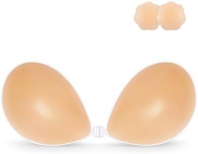 Niidor Adhesive Bra Strapless Sticky Invisible Push up Silicone Bra for Backless Dress with Nipple Covers, Cup Size: B