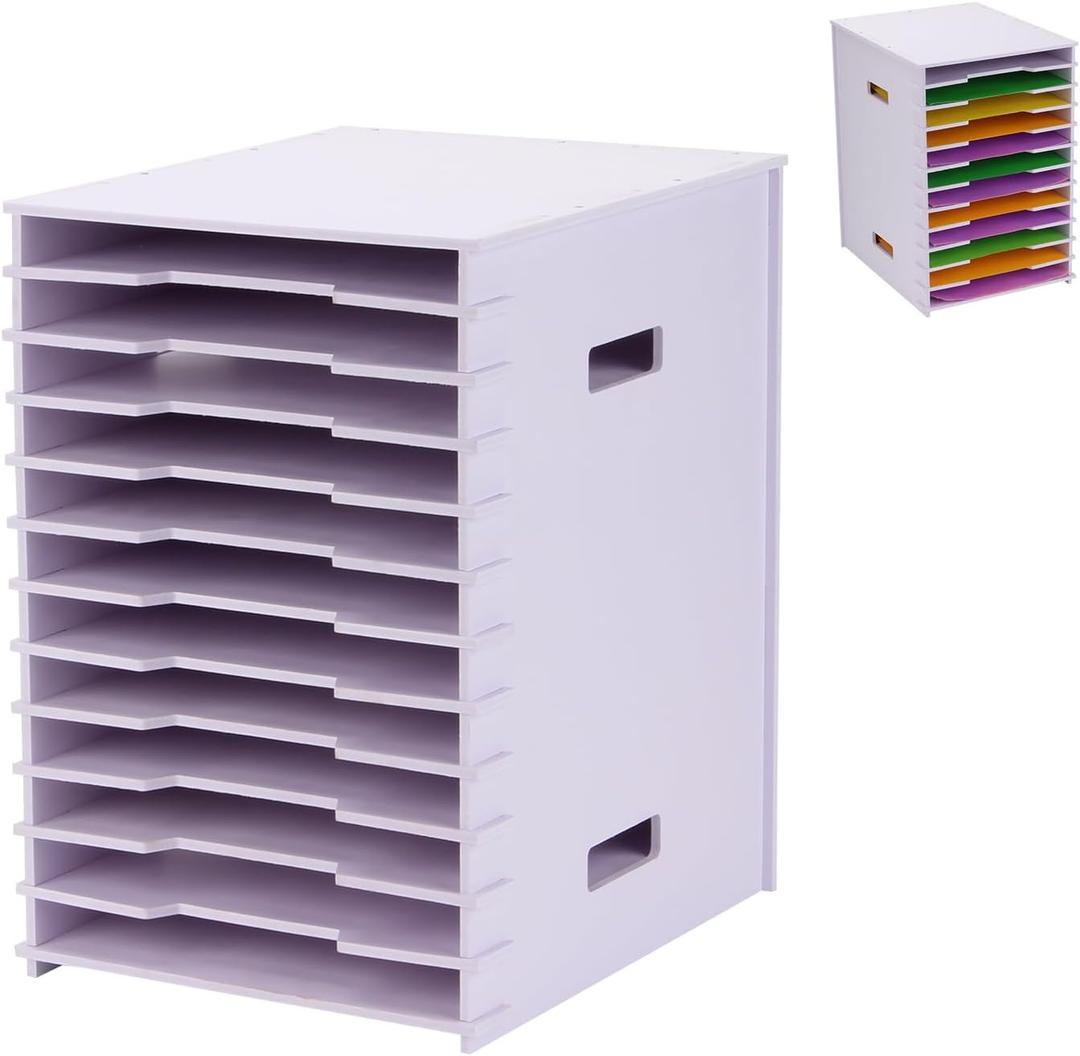 Scrapbook Paper Organizer 8.5'' x 11'', 12 Tier File Sorter Storage, White Cardstock Paper Sorter Storage Rack, Document Holder Desktop Scrapbook Organizer Cube for Home Office School