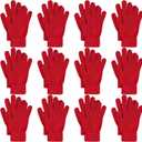 jiebor 12 Pairs Red Winter Gloves Warm Gloves Knit Gloves for Women Men Teens Clod Weather (Red, Small)
