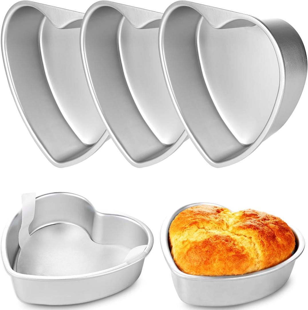 4 Set Heart Shaped Cake Pans with 100 Pcs Baking Paper Aluminum Alloy Nonstick Heart Lovely Fixed-Base Baking Molds for Birthday Valentine's Day Wedding Party Kitchen Baking Desserts (8 inch)