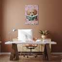 Funny Animal Canvas Wall Art Cute Dog Reading Books In Bed Posters Vintage Trendy Pink Preppy Print Painting Picture Pet Lovers Wall Decor for Girls Bedroom Living Room Bathroom 12x18inch Framed