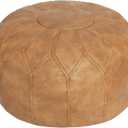 Thgonwid Unstuffed Moroccan Faux Leather Pouf Ottoman with Storage - Handmade Boho Chic Multi-Use Footrest for Living Room, Bedroom, Patio - Round Ethnic Floor Cushion & Decorative Accent, Khaki