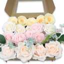 Artificial Flowers Roses Mix Camellia Lavender Combo Faux Fake Flowers with Stems for Table Centerpieces Party Home Bridal Shower Decorations, 6 Yard Chiffon Ribbon for Wedding Bouquets (Blush Pink, Nude)