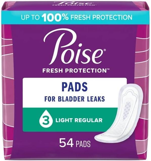 Poise Pads Women's Light - Regular Postpartum Incontinence Pads, 54 Count (2 Pack of 54 CT | 108 CT Total)