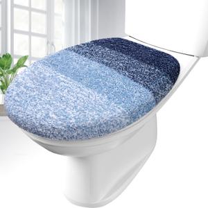 OLANLY Soft Microfiber Bathroom Toilet Lid Cover, Machine Washable Covers, 17.5x15, Stays in Place Rubber Backing, Fits Most Round, Elongated and Oblong Lids, Accessories Decor, Navy