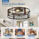 Passky 20" Farmhouse Flush Mount Ceiling Fans with Lights and Remote, Industrial Black Caged Low Profile Fandelier, 6 Speeds Bladeless Ceiling Fan for Bedroom, Kitchen, Living Room