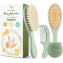 Yoofoss 4 Piece Baby Hair Brush and Comb SetWooden Baby Hair Brush with Natural Ultra Soft Goat Hair, Baby Comb Set for Boy, Girl - Green