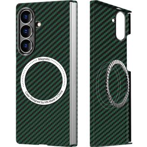Carbon Fiber for Samsung Z Fold 7 Case, Carbon Texture Case Made of Aramid Fiber, Ultra Slim Protective Cover with Magnetic, for Samsung Galaxy Z Fold 7 5G Phone Case Supports Green