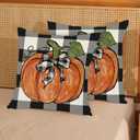 Fall Pillow Covers 16x16 Set of 2 Pumpkin Maple Leaves and Buffalo Plaid Fall Decor Pillowcase Linen Autumn Thanksgiving Decorative Outdoor Throw Pillow Covers Farmhouse Cushion Case for Couch