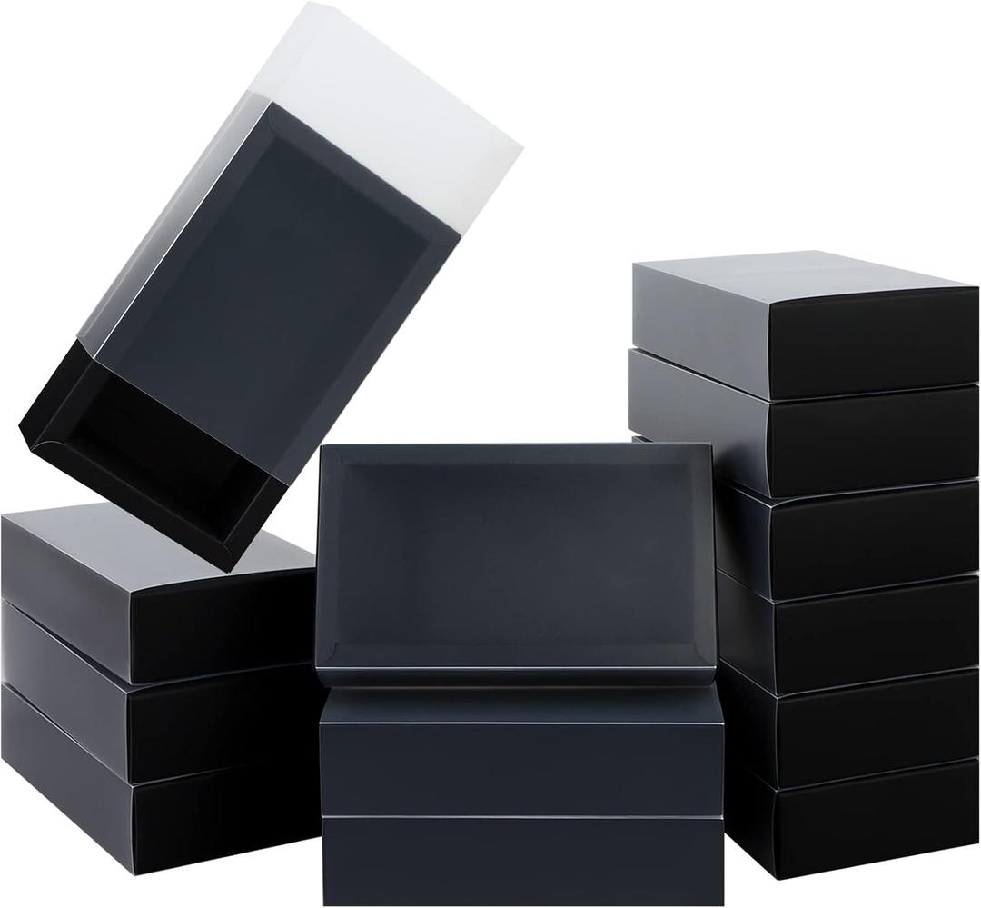 26 PCS Rectangle Drawer Kraft Boxes Small Cardboard Present Packaging Boxes for Party Favor Treats, Candy and Jewelry Crafts, 6.5 x 3.7 x 1.6 inch (Clear,Black)