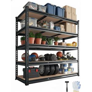 GarveeTech 5-Tier Heavy Duty Garage Shelving Units, Adjustable Storage Shelves,48x24x72 Inch Loads 2000 LBS,Adjustable Garage Storage Shelving, Metal Storage Utility Rack Shelf Unit (Black)